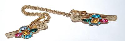 Beautiful MULTICOLOR Stones SWEATER CHAIN (7") with Gold Tone Chain and Claw Clasps