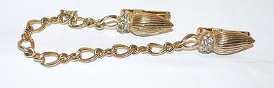 Gold Tone Ribbed "Sheel" Style SWEATER CHAIN (7") with Clear Stone Accents & Gold Tone Chain and Claw Clasps