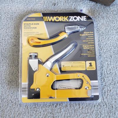 LOT 13F: Black & Decker Finishing Sander & Jig Saw, New Staple Gun, Wooden Toolbox & More