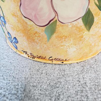 LOT 19F: Rustic Woven Wicker Baskets & Hand Painted Meatal Floral Pail