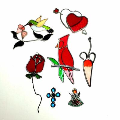 LOT 47F: Stained Glass Suncatchers-Hummingbird, Rose & Others