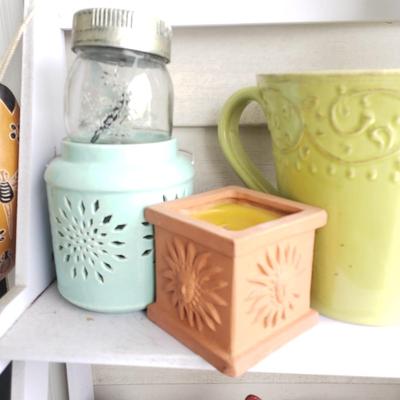 LOT 52P: Four-Tiered Shelf with Collection of Planters & Outdoor Decor