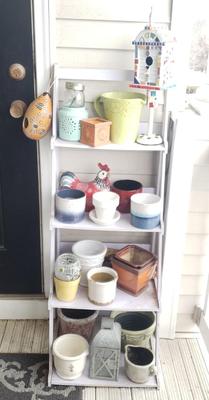 LOT 52P: Four-Tiered Shelf with Collection of Planters & Outdoor Decor