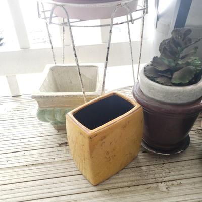 LOT 53P: Plant Stands, Pots, Lanterns, Metal Milk Jug & More