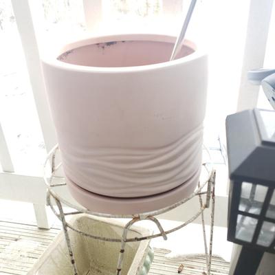 LOT 53P: Plant Stands, Pots, Lanterns, Metal Milk Jug & More