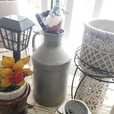 LOT 53P: Plant Stands, Pots, Lanterns, Metal Milk Jug & More