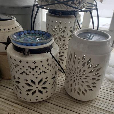 LOT 53P: Plant Stands, Pots, Lanterns, Metal Milk Jug & More