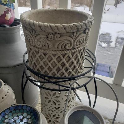 LOT 53P: Plant Stands, Pots, Lanterns, Metal Milk Jug & More