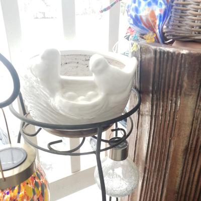 LOT 54P: Large Tree Trunk Style Planter with Assorted Outdoor & Garden Decor