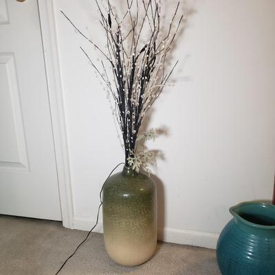 LOT 56F: Decorative Ceramics Pitchers & Floor Vase with Lighted Branch Florals