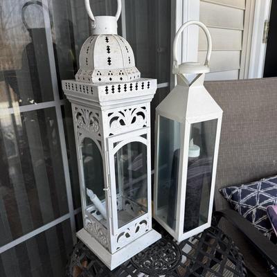LOT 61P: For the Porch: Outdoor Chair, Folding Side Table, White Decorative Lanterns