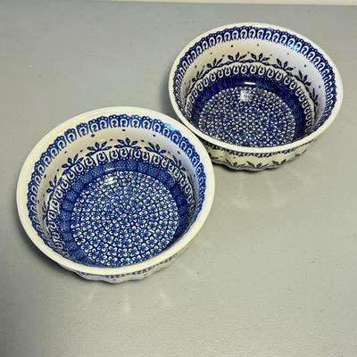 LOT 62K: Boleslawiec Handmade Polish Pottery: Two Blue Lace Bowls & Grecian Peacock, Flowering Peacock & Traditional Floral...