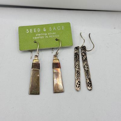 LOT 72J: Sterling Pierced Earrings: Pair marked Israel & NWT Seed & Sage made in Mexico (11.31g)