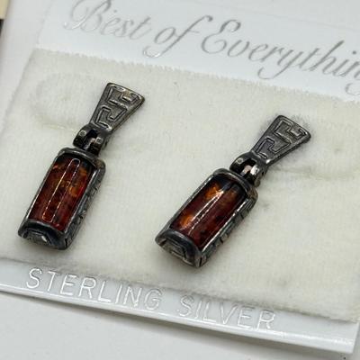 LOT 74J: 925 Sterling & Amber Earrings made in Poland & Pair of NWT Sterling Earrings(7.78g)