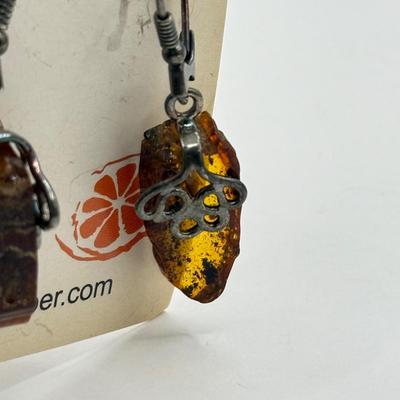 LOT 74J: 925 Sterling & Amber Earrings made in Poland & Pair of NWT Sterling Earrings(7.78g)