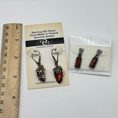 LOT 74J: 925 Sterling & Amber Earrings made in Poland & Pair of NWT Sterling Earrings(7.78g)
