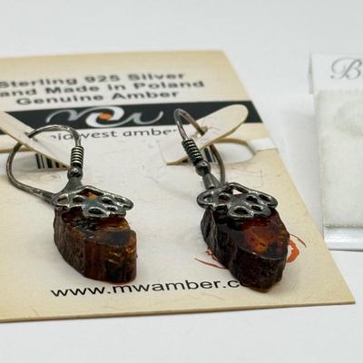LOT 74J: 925 Sterling & Amber Earrings made in Poland & Pair of NWT Sterling Earrings(7.78g)