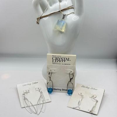 LOT 75J: Sterling Jewelry: 29" Chain & Three Pairs of NWT Earrings(12.1g without pendant)
