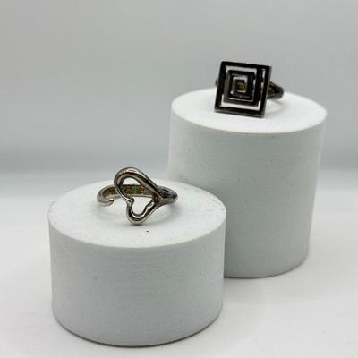 LOT 76J: Signed Sterling Tiffany & Co Heart Ring with another 925 Artisan Ring (12.34g)
