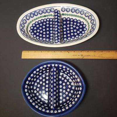 LOT 84K: Polish Pottery Divided Dishes, Spoon Rest & Lidded Dish
