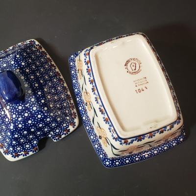 LOT 84K: Polish Pottery Divided Dishes, Spoon Rest & Lidded Dish