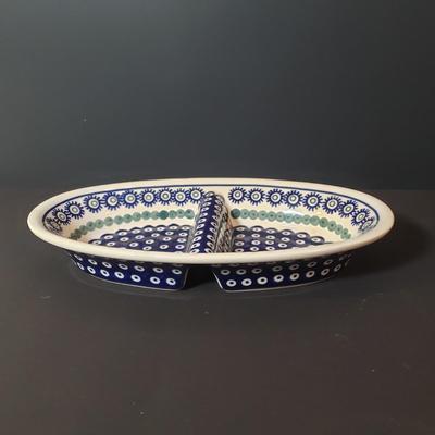 LOT 84K: Polish Pottery Divided Dishes, Spoon Rest & Lidded Dish