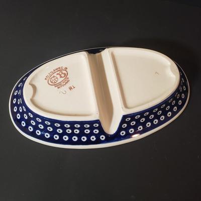 LOT 84K: Polish Pottery Divided Dishes, Spoon Rest & Lidded Dish
