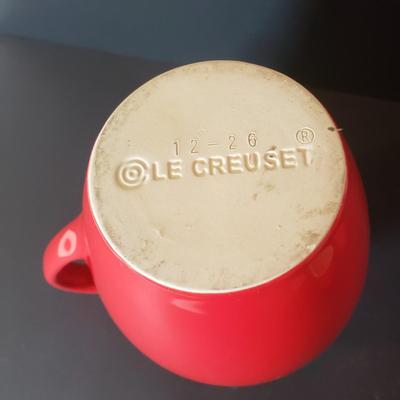 LOT 85K: Le Creuset 9" Cherry Red Pitcher with Ramekins