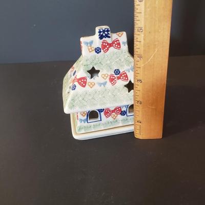 LOT 87K: Polish Pottery Holiday Tea Light Holder, Star Shaped Serving Dish & Snowflake Servingware