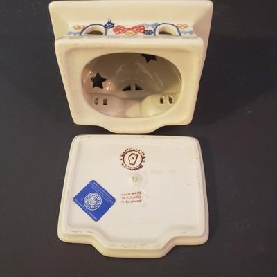 LOT 87K: Polish Pottery Holiday Tea Light Holder, Star Shaped Serving Dish & Snowflake Servingware