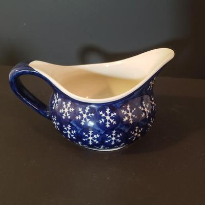 LOT 87K: Polish Pottery Holiday Tea Light Holder, Star Shaped Serving Dish & Snowflake Servingware