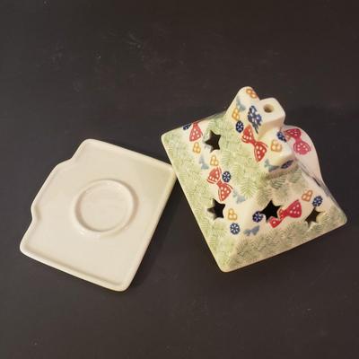 LOT 87K: Polish Pottery Holiday Tea Light Holder, Star Shaped Serving Dish & Snowflake Servingware