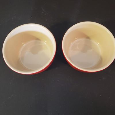 LOT 88K: Le Creuset Small Red Pitcher with Ramekins