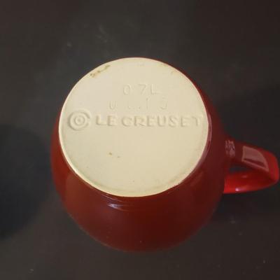 LOT 88K: Le Creuset Small Red Pitcher with Ramekins