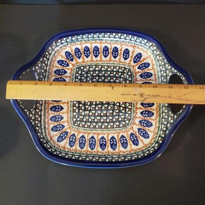 LOT 89K: Polish Pottery Platter, Serving Dishes & Dessert Cups