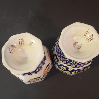 LOT 89K: Polish Pottery Platter, Serving Dishes & Dessert Cups