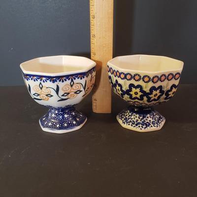 LOT 89K: Polish Pottery Platter, Serving Dishes & Dessert Cups