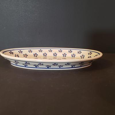 LOT 89K: Polish Pottery Platter, Serving Dishes & Dessert Cups