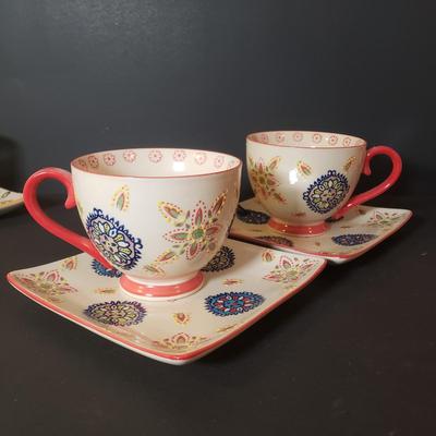 LOT 90K: Set of 5 Hand Painted Yokohama Studio Coffee Mug & Plate Sets