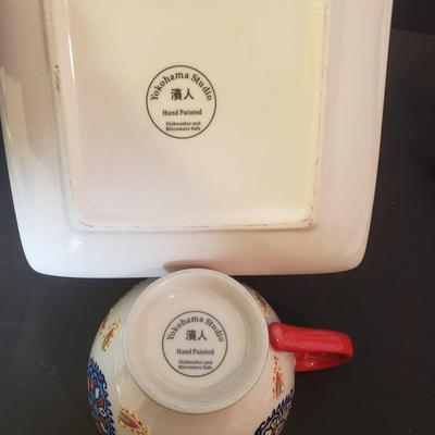 LOT 90K: Set of 5 Hand Painted Yokohama Studio Coffee Mug & Plate Sets