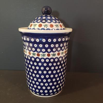 LOT 96K: Polish Pottery Tall Canister & Heart Shaped Dish