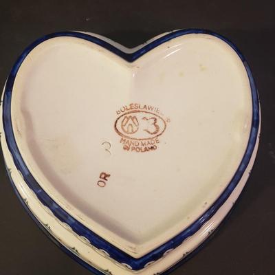 LOT 96K: Polish Pottery Tall Canister & Heart Shaped Dish