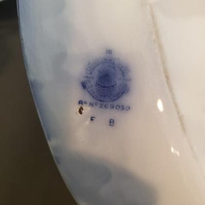 LOT 98K: Antique Grindley Flow Blue Serving Platter, Favolina Summer Garden Set & Azalea Teacup/Saucer