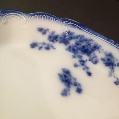 LOT 98K: Antique Grindley Flow Blue Serving Platter, Favolina Summer Garden Set & Azalea Teacup/Saucer