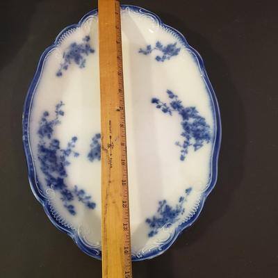 LOT 98K: Antique Grindley Flow Blue Serving Platter, Favolina Summer Garden Set & Azalea Teacup/Saucer