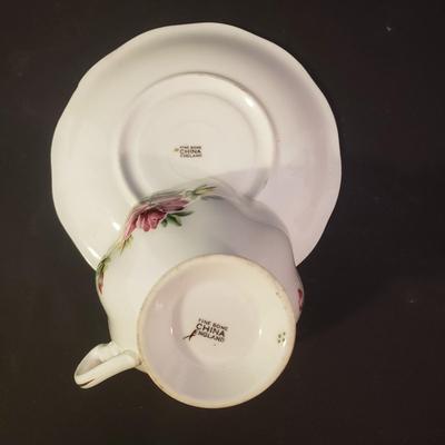 LOT 98K: Antique Grindley Flow Blue Serving Platter, Favolina Summer Garden Set & Azalea Teacup/Saucer