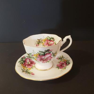 LOT 98K: Antique Grindley Flow Blue Serving Platter, Favolina Summer Garden Set & Azalea Teacup/Saucer