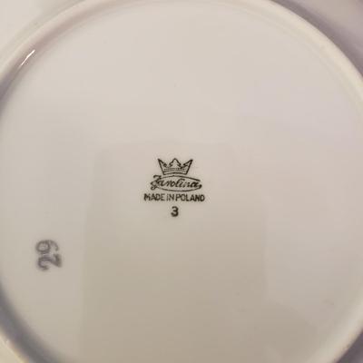 LOT 98K: Antique Grindley Flow Blue Serving Platter, Favolina Summer Garden Set & Azalea Teacup/Saucer