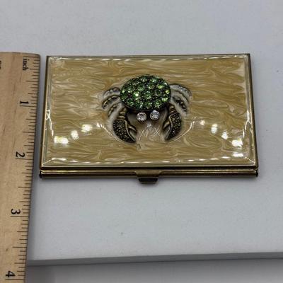 LOT 116J: Vintage Brass Rhinestone Crab Business Card Holder
