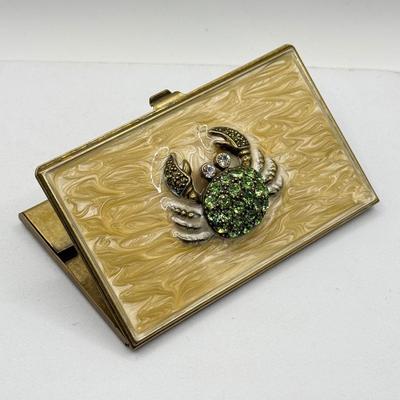 LOT 116J: Vintage Brass Rhinestone Crab Business Card Holder